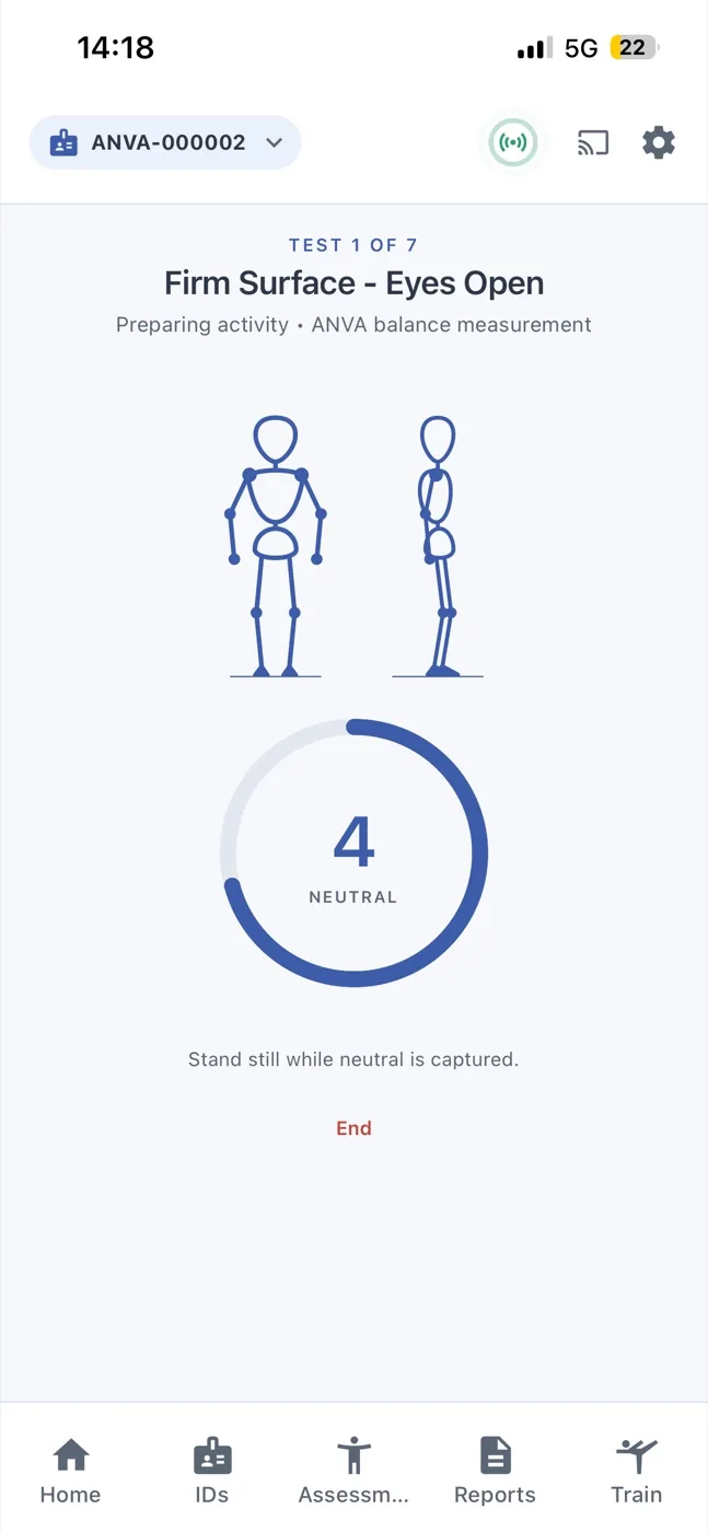 The ANVA app during a balance assessment